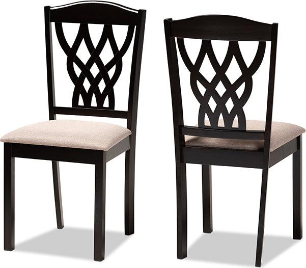 Wholesale Interiors Dining Chairs - Delilah Sand Fabric Upholstered and Dark Brown Finished Wood 2-Piece Dining Chair Set