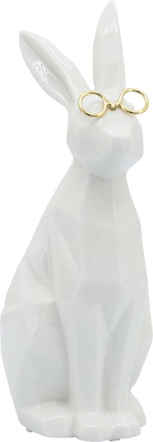 Sagebrook Home Decorative Objects - Ceramic 9"H Bunny W/ Glasses White & Gold