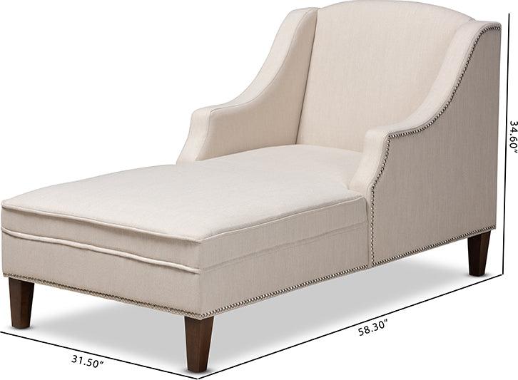 Wholesale Interiors Accent Chairs - Leonie Modern and Contemporary Beige Fabric Wenge Brown Chaise Lounge