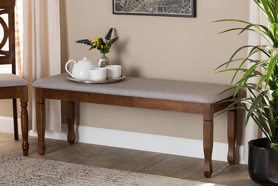 Wholesale Interiors Benches - Corey Contemporary Grey Fabric Upholstered and Walnut Brown Wood Dining Bench