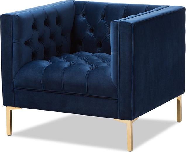 Wholesale Interiors Accent Chairs - Zanetta Luxe and Glamour Navy Velvet Upholstered Gold Finished Lounge Chair