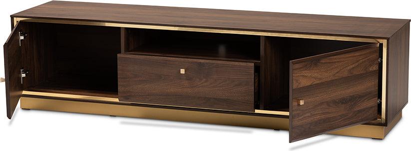 Wholesale Interiors TV & Media Units - Cormac Mid-Century Modern Transitional Brown Wood and Gold Metal 2-Door TV Stand