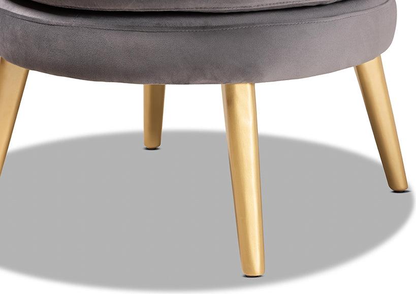 Wholesale Interiors Accent Chairs - Baptiste Glam and Luxe Grey Velvet Fabric Upholstered and Gold Finished Wood Accent Chair