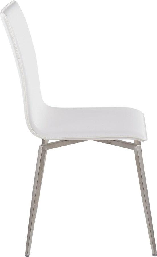 Lumisource Dining Chairs - Mason Contemporary Upholstered Chair in Brushed Stainless Steel and White Faux Leather - Set of 2