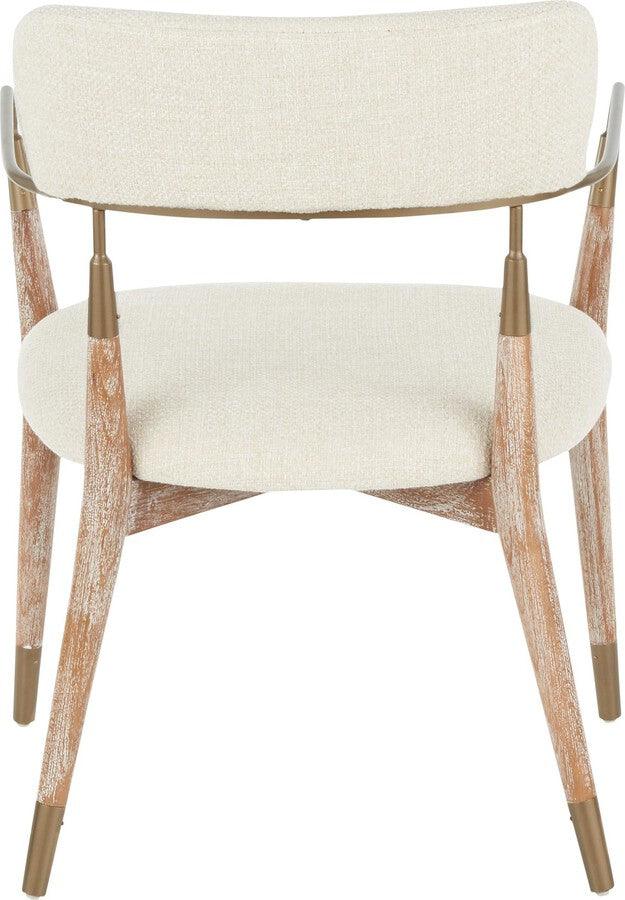 Lumisource Dining Chairs - Savannah Contemporary Chair in White Washed Wood and Cream Noise Fabric with Copper Accent - Set of
