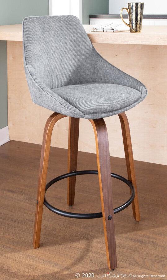 Lumisource Barstools - Diana Contemporary Counter Stool in Walnut Wood and Grey Corduroy - Set of 2