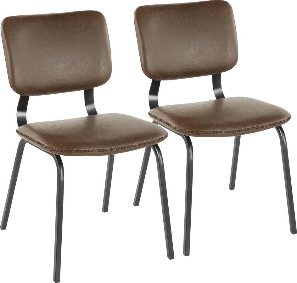 Lumisource Dining Chairs - Foundry Contemporary Chair in Black Metal and Espresso Faux Leather with Brown - Set of 2