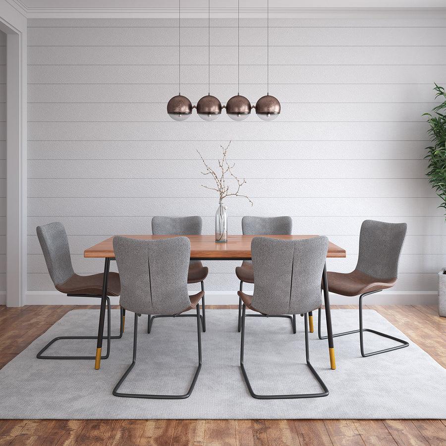 Euro Style Dining Chairs - Juni Side Chair in Gray Fabric and Light Brown Leatherette with Matte Black Base - Set of 2