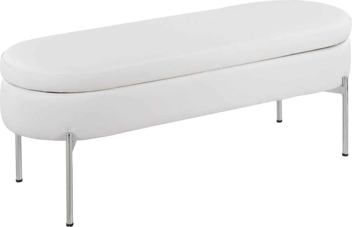 Lumisource Benches - Chloe Contemporary/Glam Storage Bench In Chrome Metal & White Faux Leather