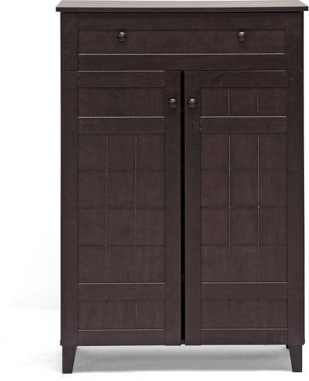 Wholesale Interiors Shoe Storage - Glidden Dark Brown Wood Modern Shoe Cabinet (Tall)