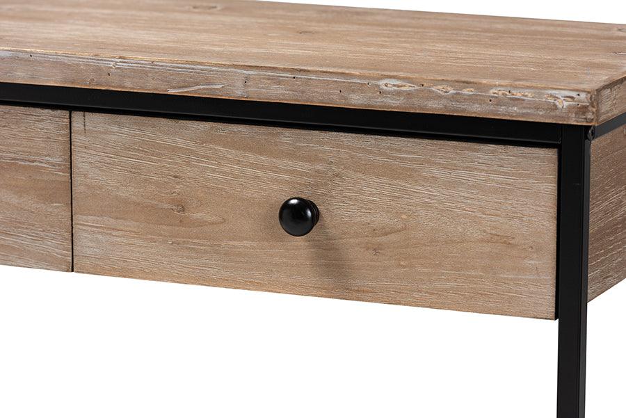 Wholesale Interiors Consoles - Silas Modern Industrial Natural Brown Finished Wood and Black Metal 2-Drawer Console Table