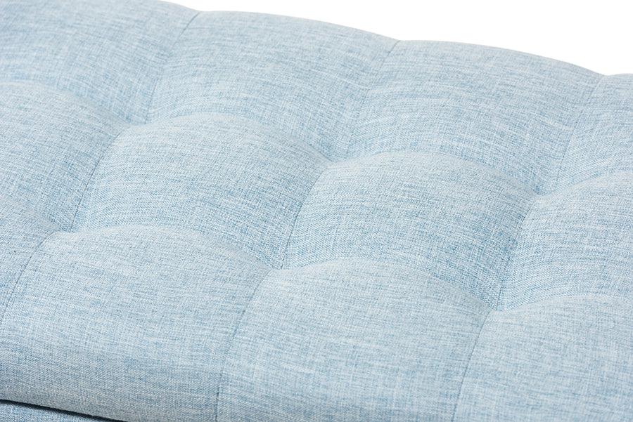 Wholesale Interiors Benches - Roanoke Light Blue Fabric Upholstered Grid-Tufting Storage Ottoman Bench