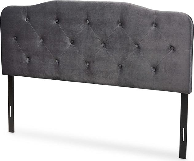 Wholesale Interiors Headboards - Gregory Grey Velvet Fabric Upholstered Queen Size Headboard