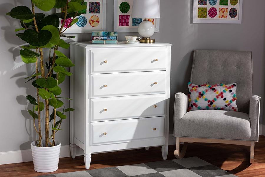 Wholesale Interiors Chest of Drawers - Naomi Classic and Transitional White Finished Wood 4-Drawer Bedroom Chest