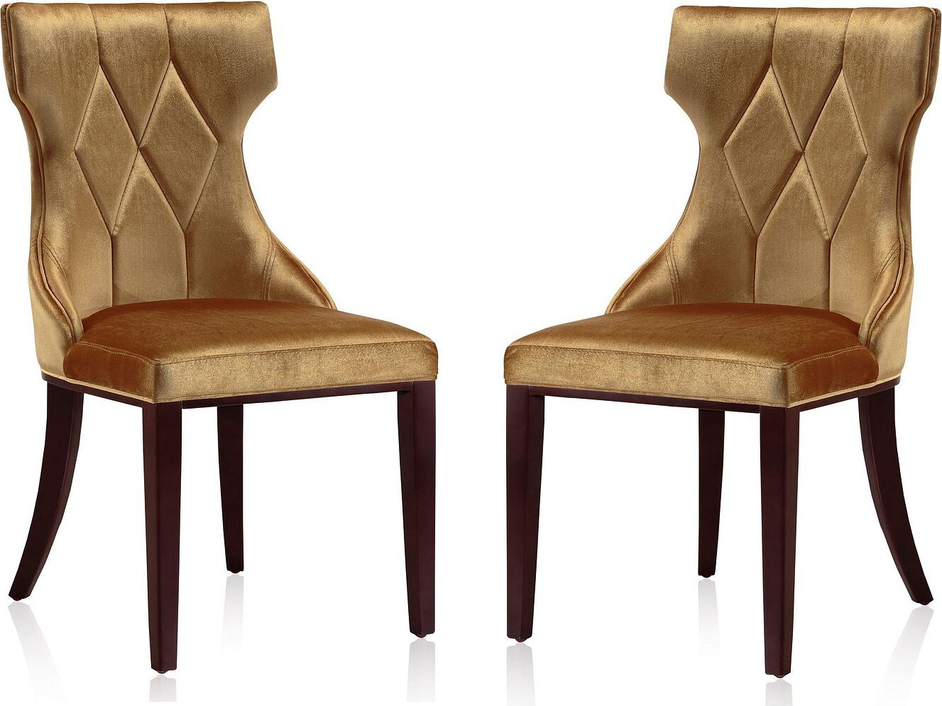 Manhattan Comfort Dining Chairs - Reine Antique Gold & Walnut Velvet Dining Chair (Set of Two)