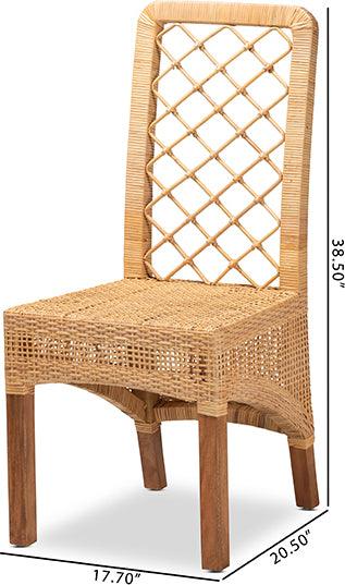 Wholesale Interiors Dining Chairs - Moscow Bohemian Natural Brown Rattan and Walnut Brown Mahogany Wood 2-Piece Dining Chair Set