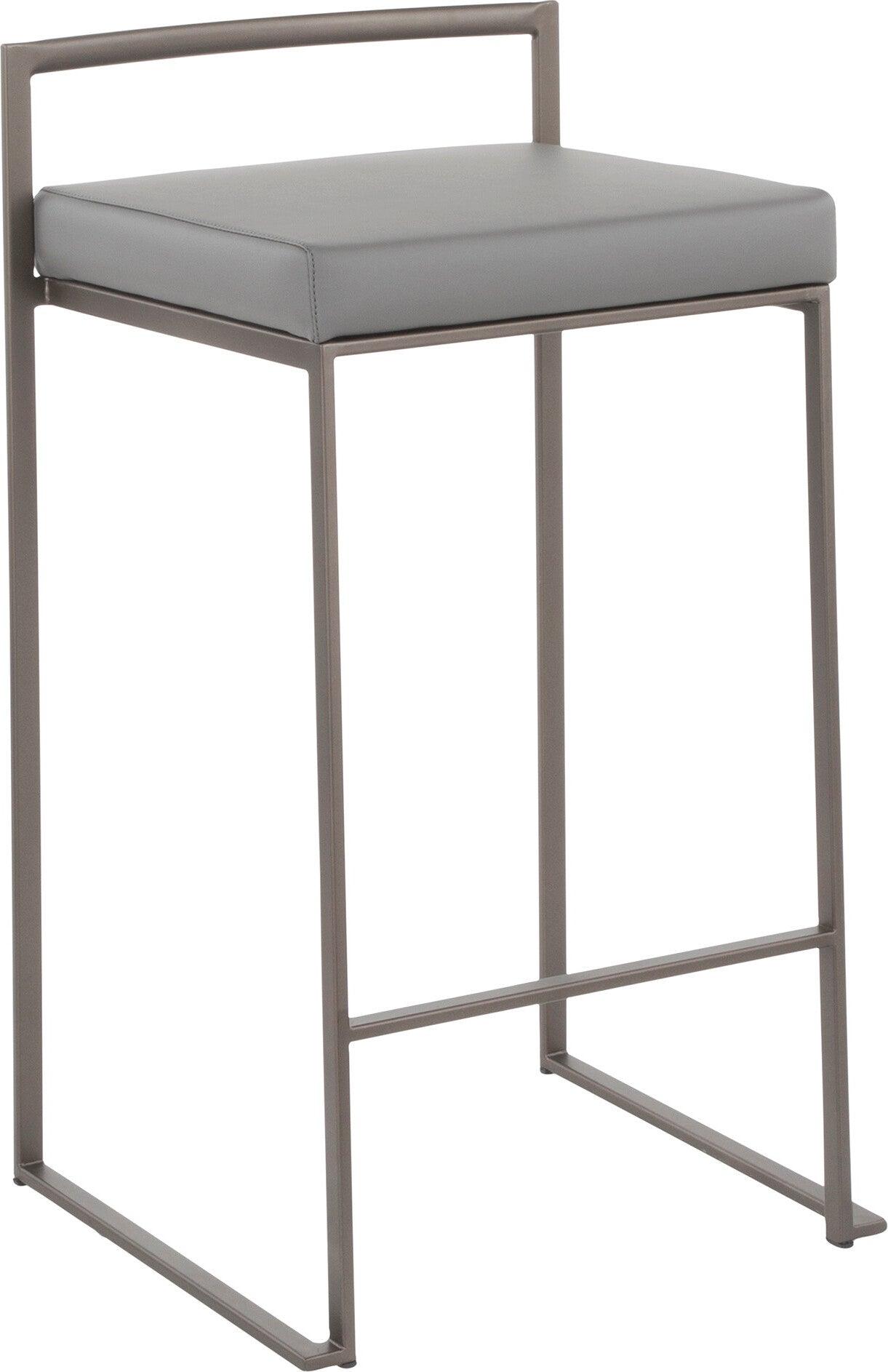 Lumisource Barstools - Fuji Stacker Counter Stool (Set of 2) Antique & Gray PU