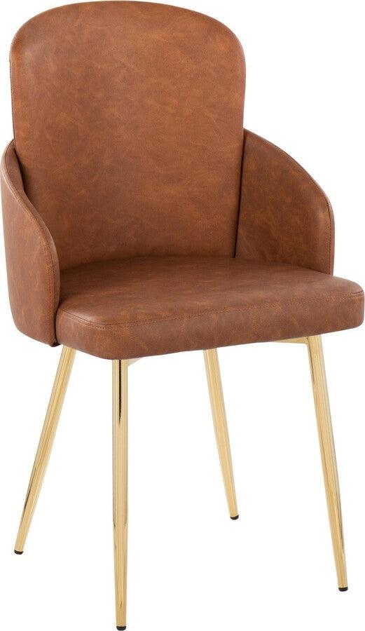 Lumisource Dining Chairs - Dahlia Contemporary Dining Chair In Gold Metal & Camel Faux Leather With Chrome Accent (Set of 2)