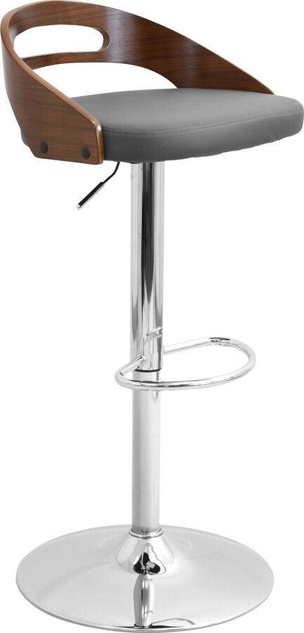 Lumisource Barstools - Cassis Mid-Century Modern Adjustable Barstool with Swivel in Walnut and Grey Faux Leather