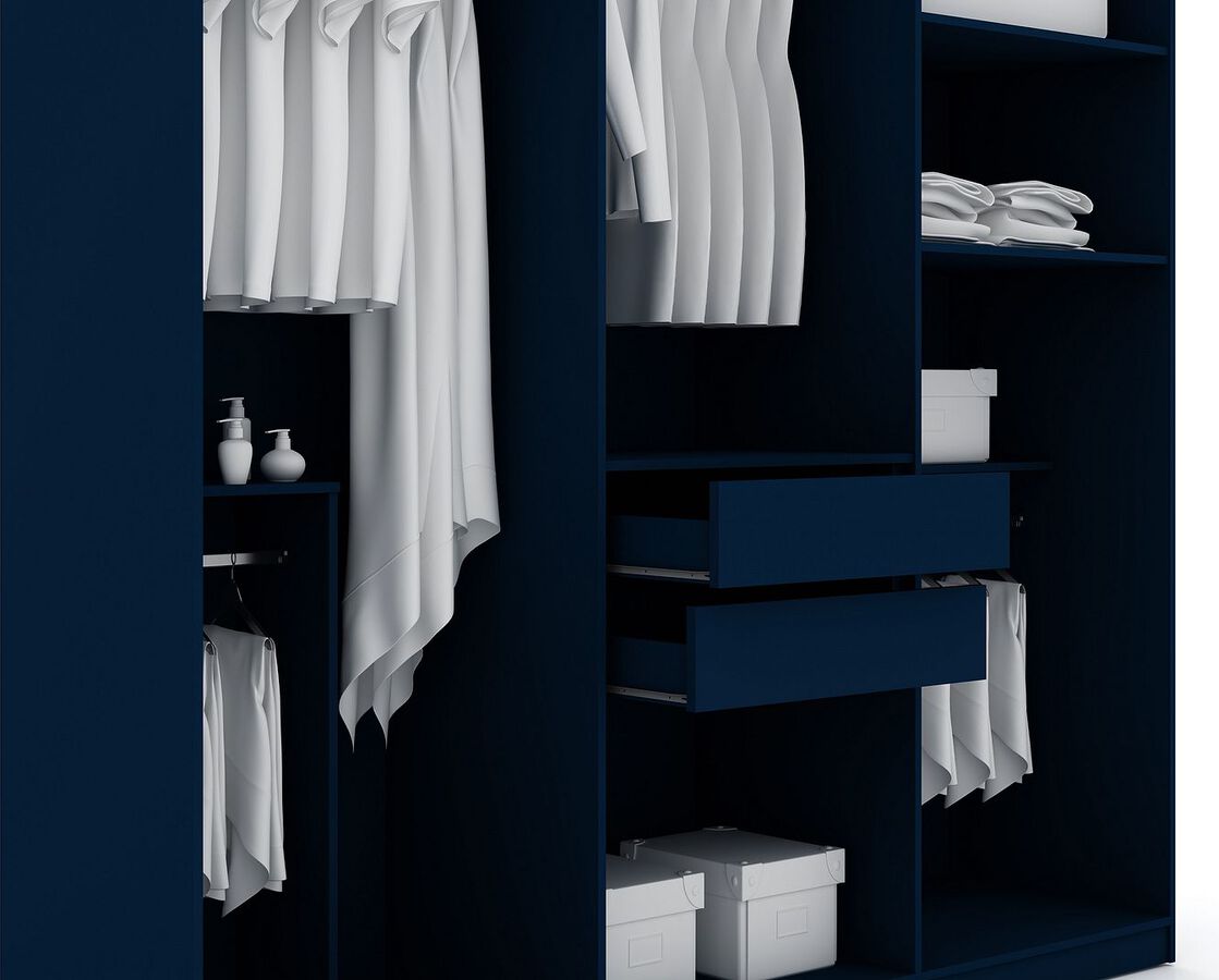 Manhattan Comfort Cabinets & Wardrobes - Gramercy Modern Freestanding Wardrobe Armoire Closet in Tatiana Midnight Blue