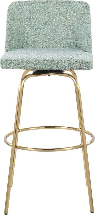 Lumisource Barstools - Toriano 30" Fixed Height Barstool With Swivel In Light Green Fabric & Gold Metal (Set of 2)