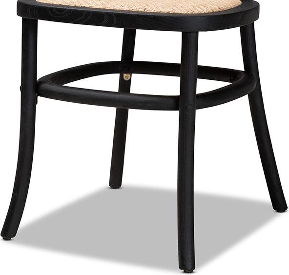 Wholesale Interiors Dining Chairs - Garold Mid-Century Modern Brown Rattan and Black Wood 2-Piece Cane Dining Chair Set