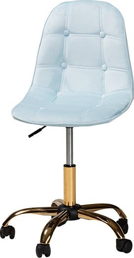 Wholesale Interiors Task Chairs - Kabira Contemporary Glam and Luxe Aqua Velvet Fabric and Gold Metal Swivel Office chair