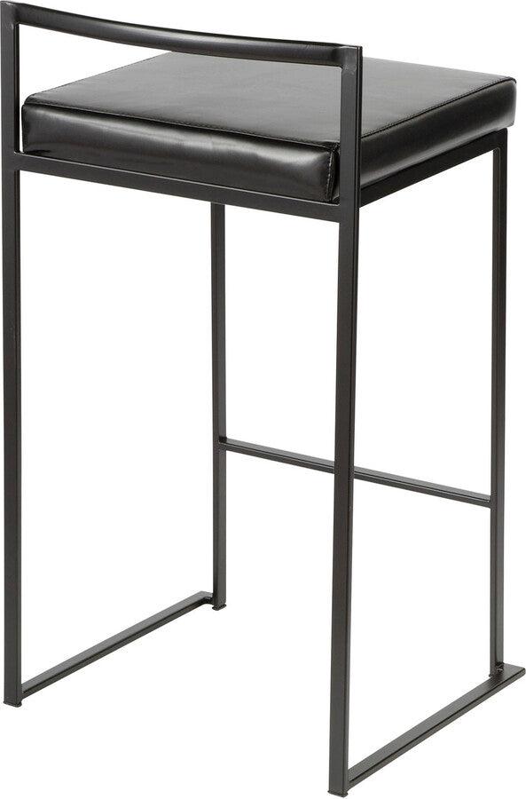 Lumisource Barstools - Fuji Contemporary Stackable Counter Stool in Black with Black Faux Leather Cushion - Set of 2