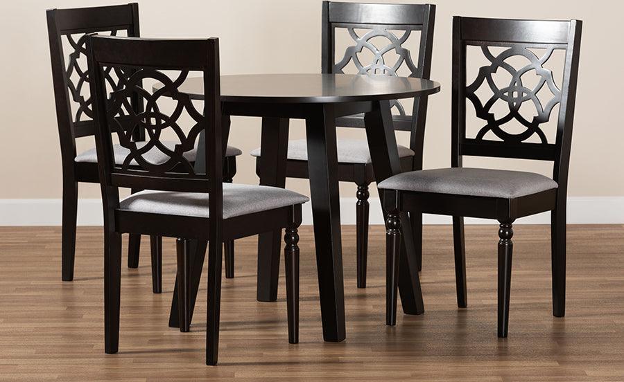 Wholesale Interiors Dining Sets - Eliza Grey Fabric Upholstered and Walnut Brown Finished Wood 5-Piece Dining Set