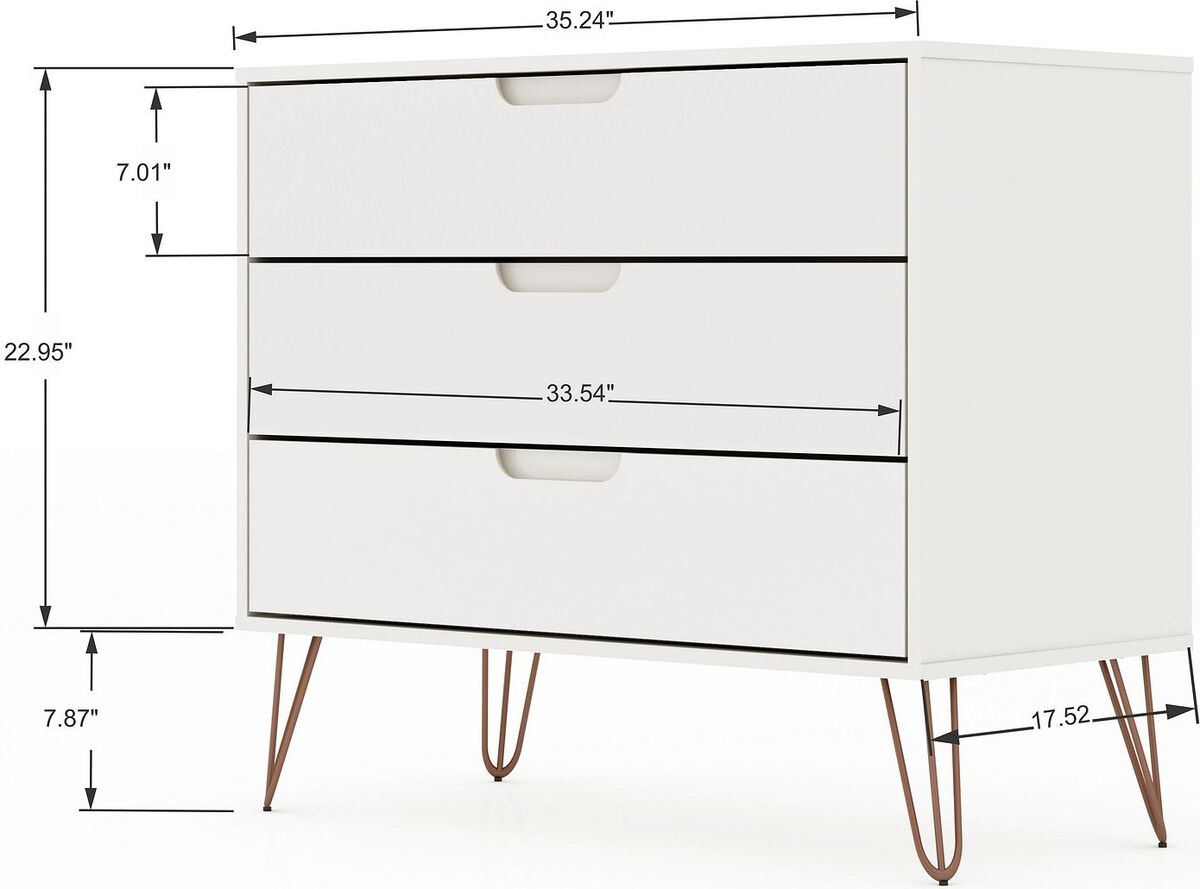Manhattan Comfort Dressers - Rockefeller Mid-Century- Modern Dresser with 3- Drawers in White