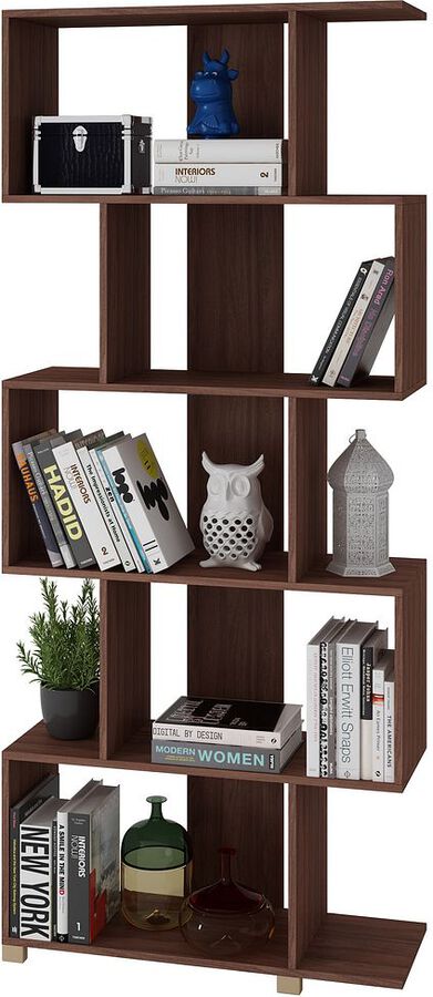 Manhattan Comfort Bookcases & Display Units - Charming Petrolina Z- Shelf with 5 shelves in Nut Brown