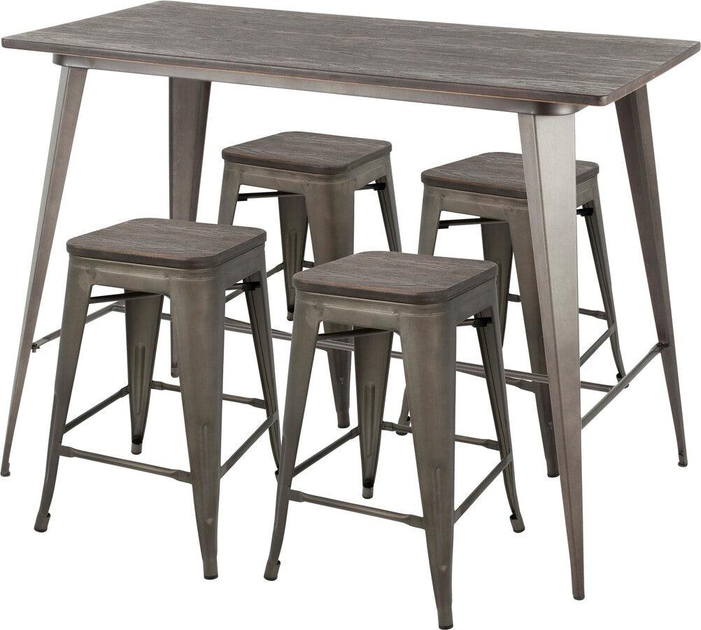 Lumisource Dining Sets - Oregon 5-Piece Industrial Counter Set In Antique & Espresso Wood-Pressed Grain Bamboo