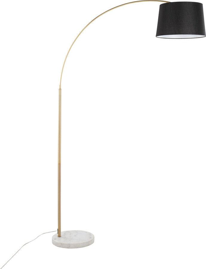 Lumisource Floor Lamps - March Contemporary Floor Lamp In White Marble & Antique Brass With Black Linen Shade Metal