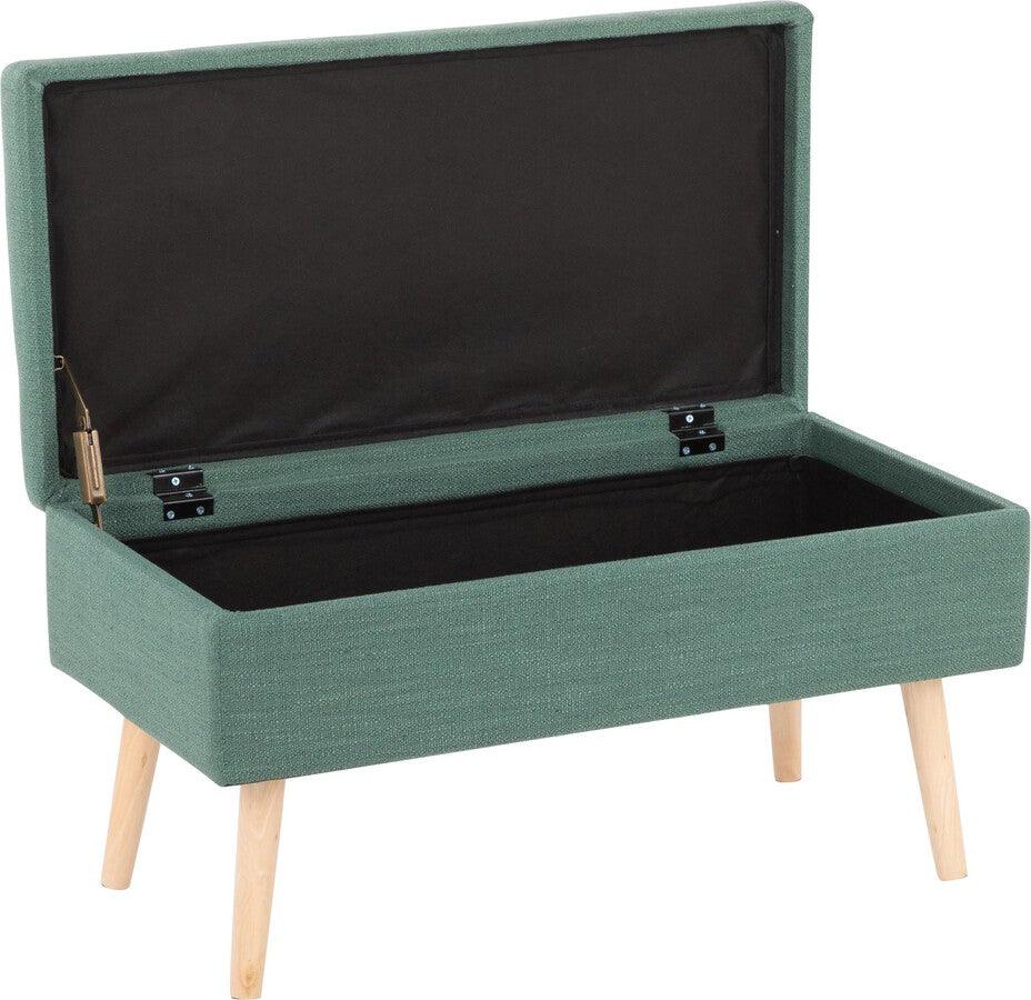Lumisource Benches - Storage Contemporary Bench in Natural Wood and Green Fabric