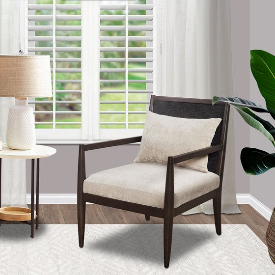 Olliix.com Accent Chairs - Handcrafted Seagrass Back Armchair with Removable Seat Cushion and Back Pillow Brown