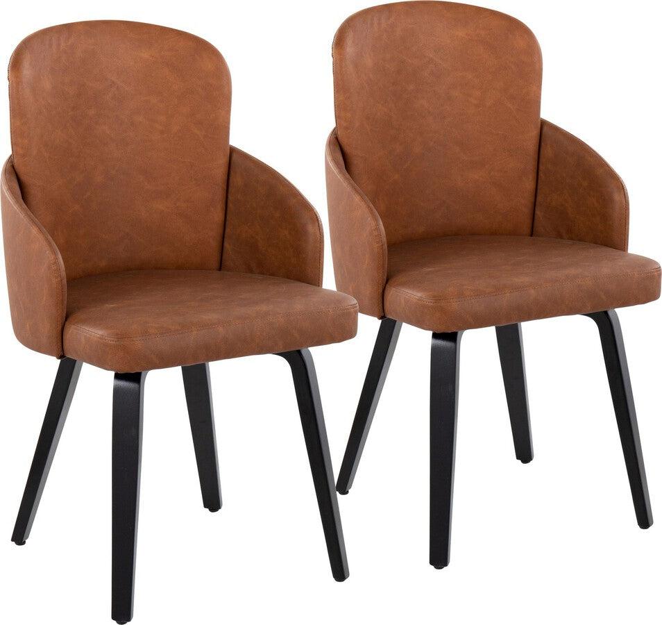 Lumisource Dining Chairs - Dahlia Contemporary Dining Chair In Black Wood & Camel Faux Leather With Chrome Accent (Set of 2)