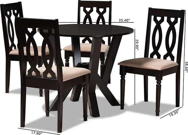 Wholesale Interiors Dining Sets - Anise Sand Fabric Upholstered and Dark Brown Finished Wood 5-Piece Dining Set
