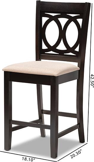 Wholesale Interiors Barstools - Lenoir Contemporary Sand Fabric Brown Wood Counter Height Pub Chair Set of 2
