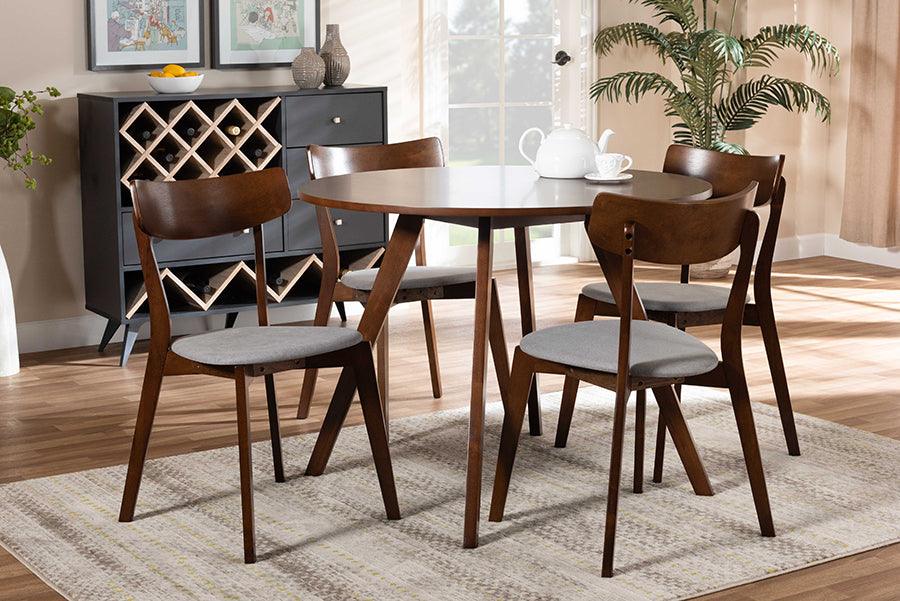 Wholesale Interiors Dining Sets - Rika Light Grey Fabric Upholstered and Walnut Brown Finished Wood 5-Piece Dining Set