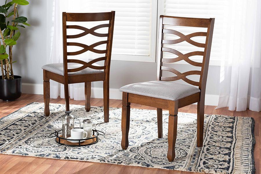 Wholesale Interiors Dining Chairs - Lanier Grey Fabric Upholstered and Walnut Brown Finished Wood 2-Piece Dining Chair Set