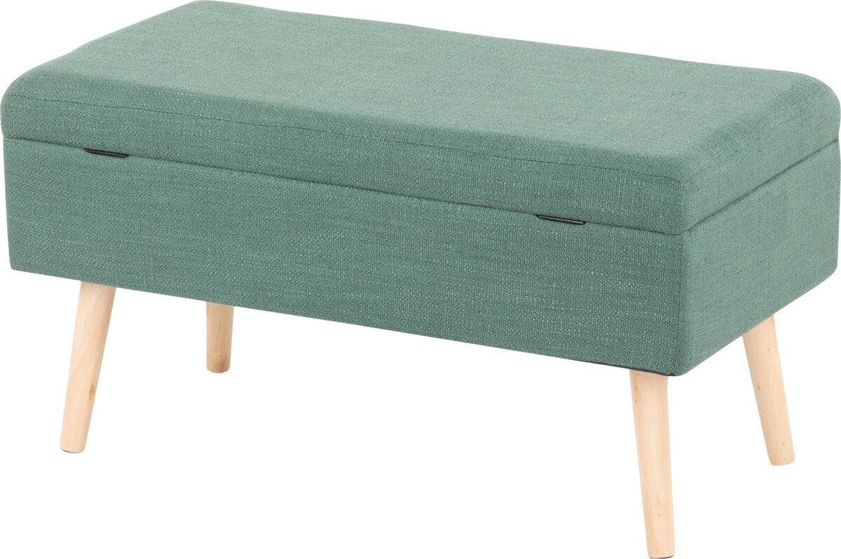 Lumisource Benches - Storage Contemporary Bench in Natural Wood and Green Fabric