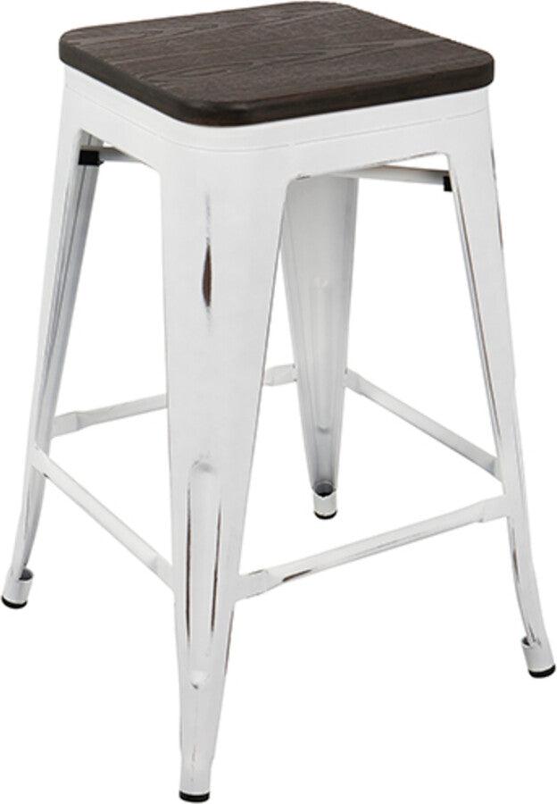 Lumisource Barstools - Oregon Industrial Stackable Counter Stool in Vintage White and Espresso - Set of 2