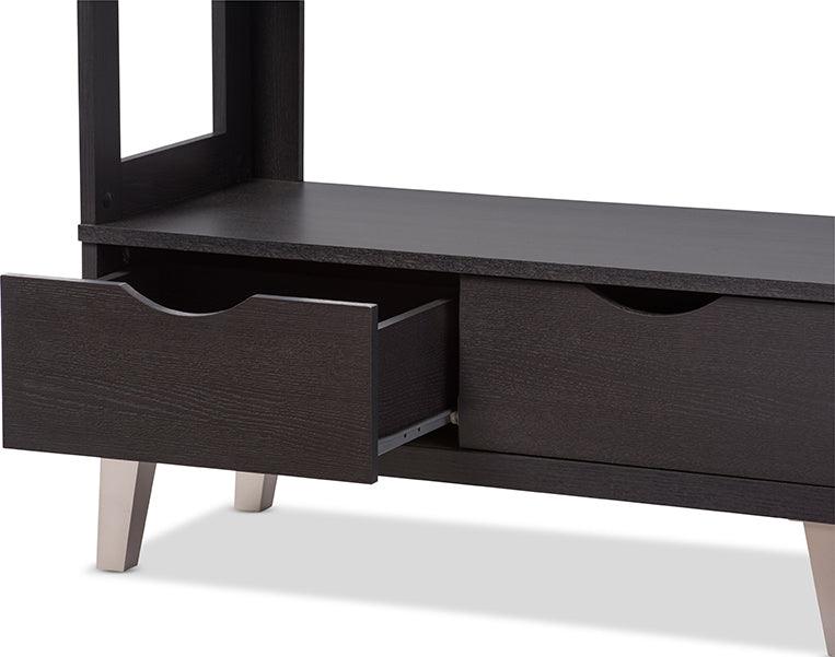 Wholesale Interiors Bookcases & Display Units - Kalien Modern and Contemporary Dark Brown Wood Leaning Bookcase with Display Shelves