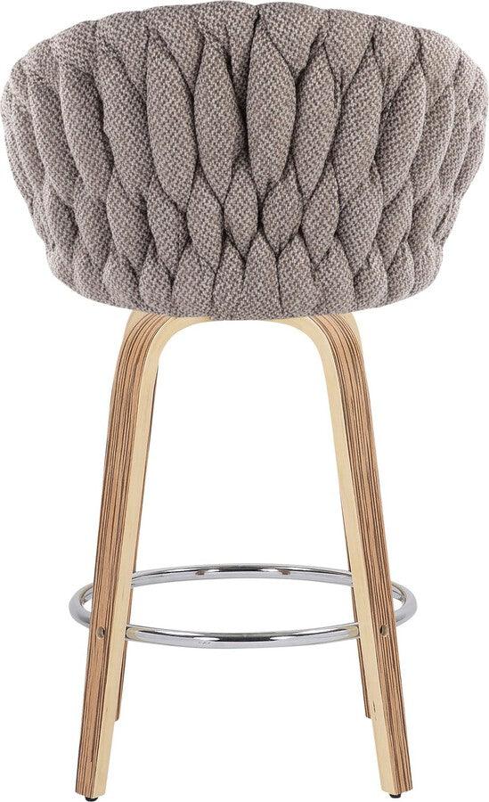 Lumisource Barstools - Braided Matisse Counter Stool With Zebra Wood Legs & Round Chrome Footrest With Grey (Set of 2)