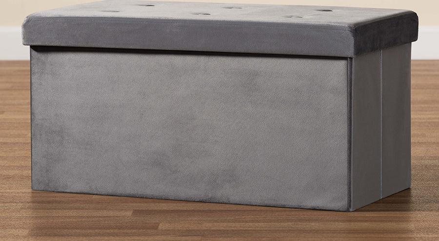Wholesale Interiors Ottomans & Stools - Castel Modern and Contemporary Charcoal Velvet Wood Storage Ottoman