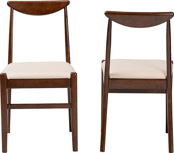 Wholesale Interiors Dining Chairs - Delphina Mid-Century Modern Cream Fabric And Brown Finished Wood 2-Piece Dining Chair Set