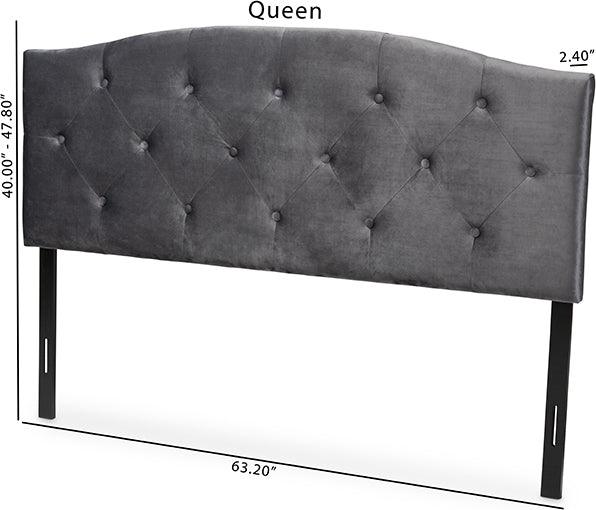 Wholesale Interiors Headboards - Leone Grey Velvet Fabric Upholstered Queen Size Headboard