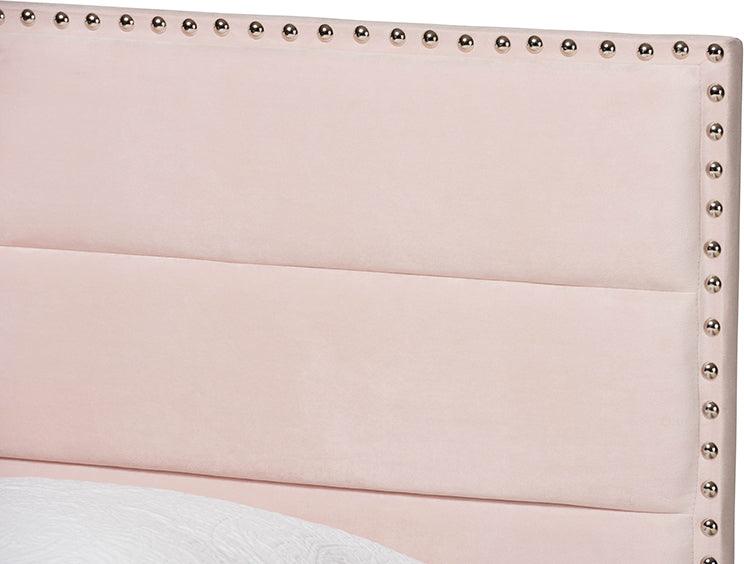 Wholesale Interiors Beds - Tamira Glam Light Pink Velvet Fabric Upholstered Twin Size Panel Bed