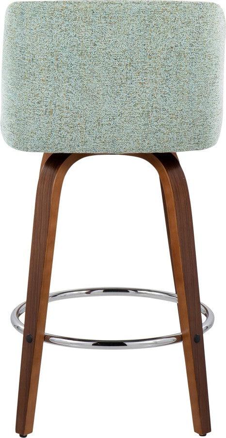 Lumisource Barstools - Toriano Fixed-Height Counter Stool Walnut Wood & Light Green Fabric (Set of 2)