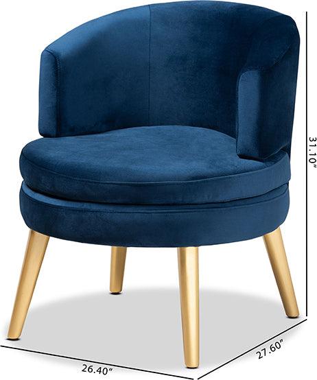 Wholesale Interiors Accent Chairs - Baptiste Glam and Luxe Navy Blue Velvet Fabric Upholstered and Gold Finished Wood Accent Chair